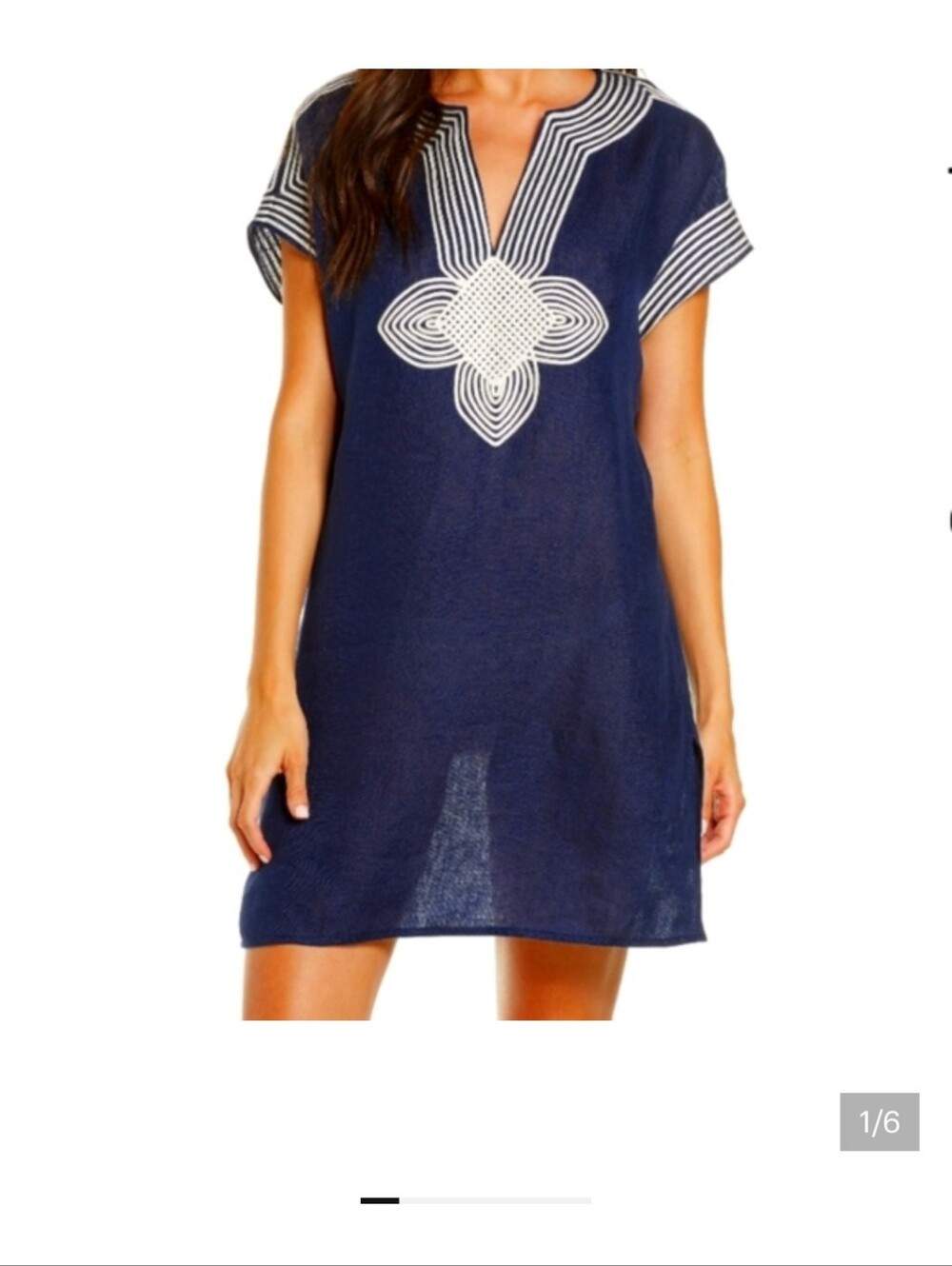 NWT Tory Burch Linen Swim Cover Up Tunic Navy Blue Size Small
